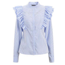 Women Blue Striped Blouse Ruffled Shirt Classy Officewear Long Sleeve Fashion Autumn New Female Chic Blouses Tops Blusas Elegant